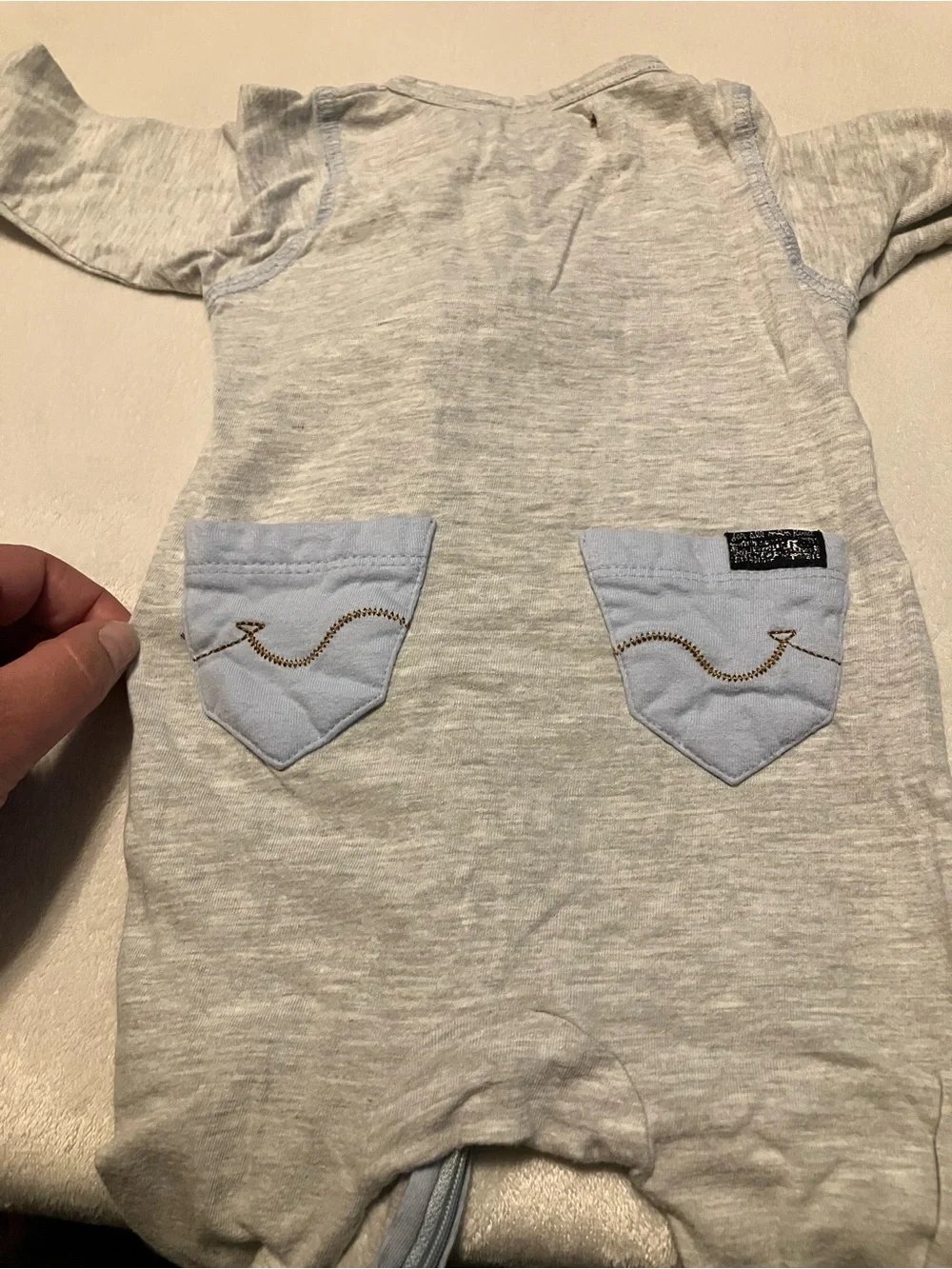 Neutral Gray Baby One-Piece Footed Sleeper with Pocket